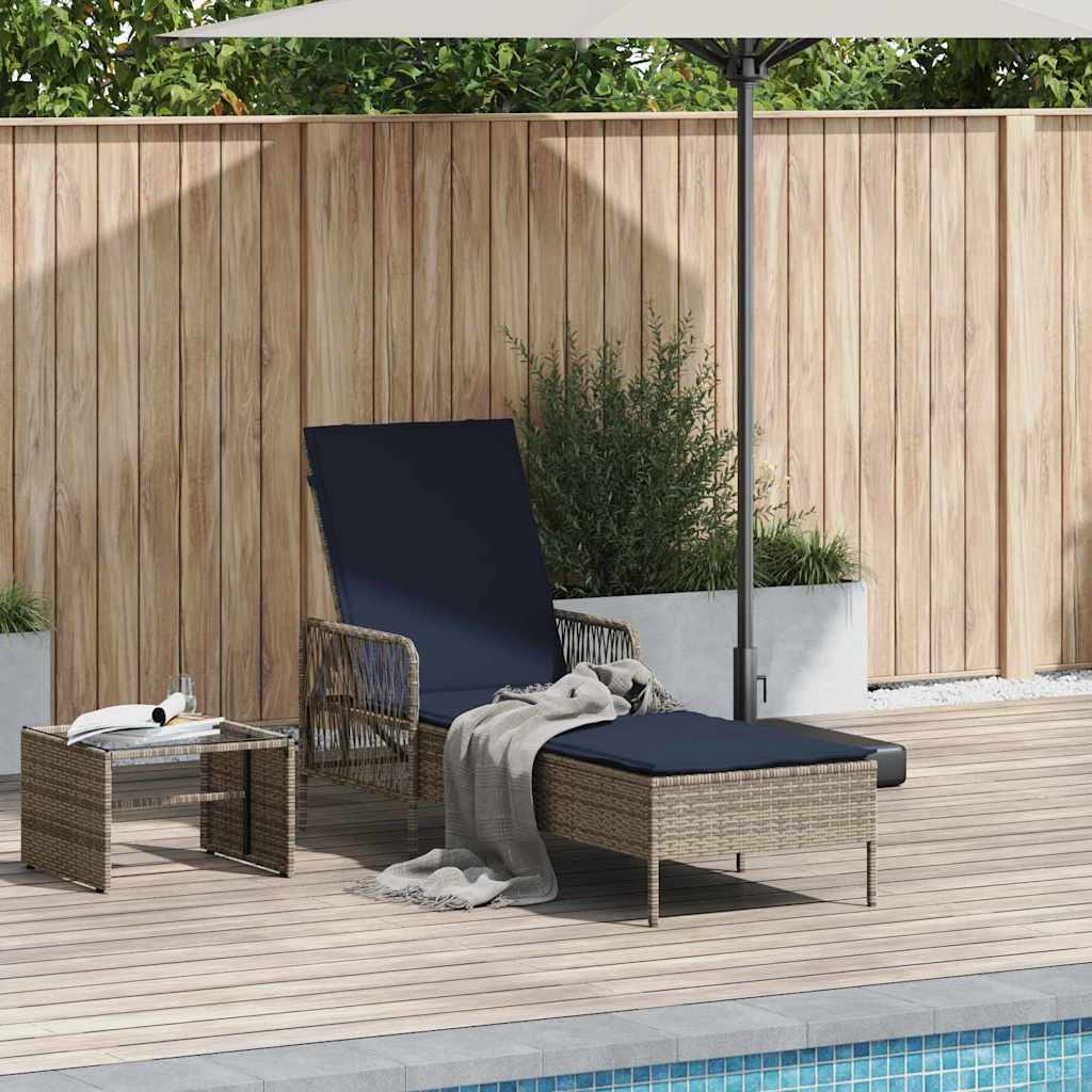 Sonnenliege Grau Marineblau Poly-Rattan