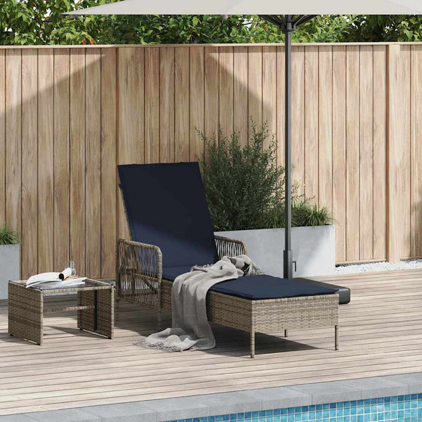 Sonnenliege Grau Marineblau Poly-Rattan