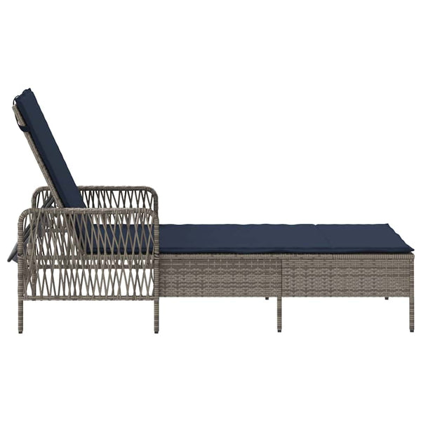 Sonnenliege Grau Marineblau Poly-Rattan