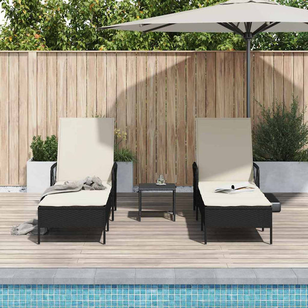 Sonnenliege 3er Set Schwarz & Creme