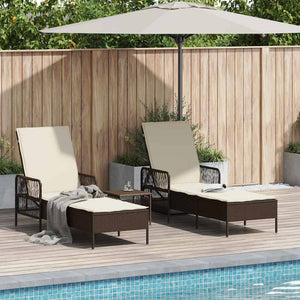 vidaXL Bain de soleil 3 pcs Marron et blanc crème 200 x 55 x 92 cm