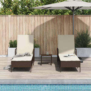 vidaXL Bain de soleil 3 pcs Marron et blanc crème 200 x 55 x 92 cm