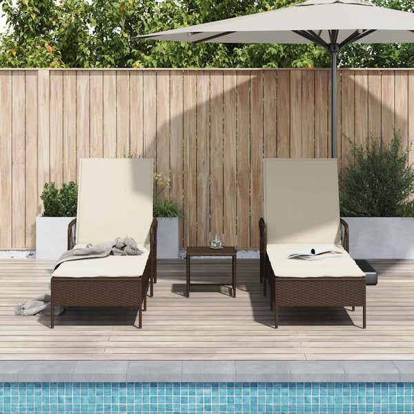 vidaXL Bain de soleil 3 pcs Marron et blanc crème 200 x 55 x 92 cm