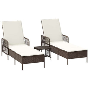 vidaXL Bain de soleil 3 pcs Marron et blanc crème 200 x 55 x 92 cm
