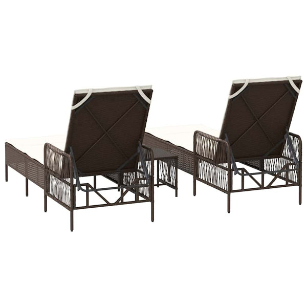 vidaXL Bain de soleil 3 pcs Marron et blanc crème 200 x 55 x 92 cm
