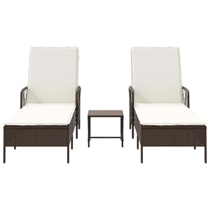 vidaXL Bain de soleil 3 pcs Marron et blanc crème 200 x 55 x 92 cm