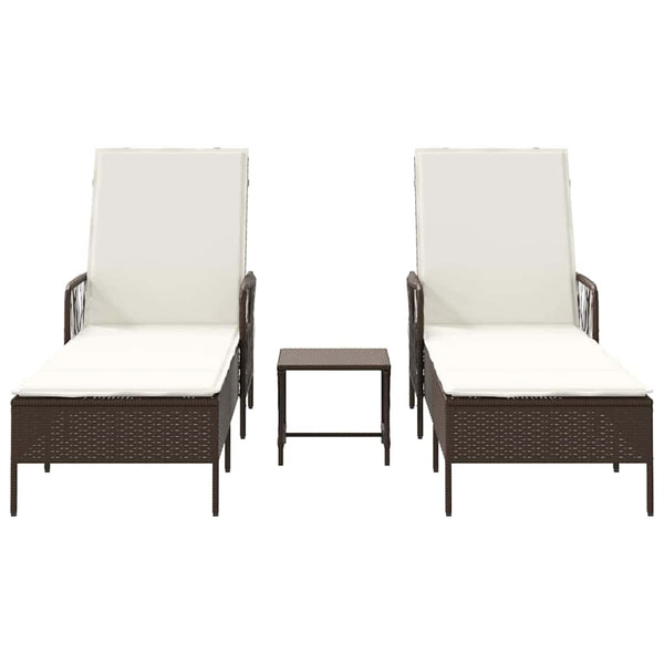 vidaXL Bain de soleil 3 pcs Marron et blanc crème 200 x 55 x 92 cm