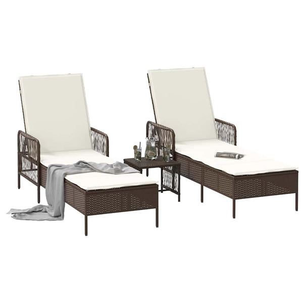 vidaXL Bain de soleil 3 pcs Marron et blanc crème 200 x 55 x 92 cm