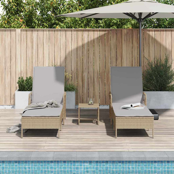 3er-Set Sonnenliege Beige Hellgrau