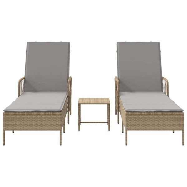 3er-Set Sonnenliege Beige Hellgrau
