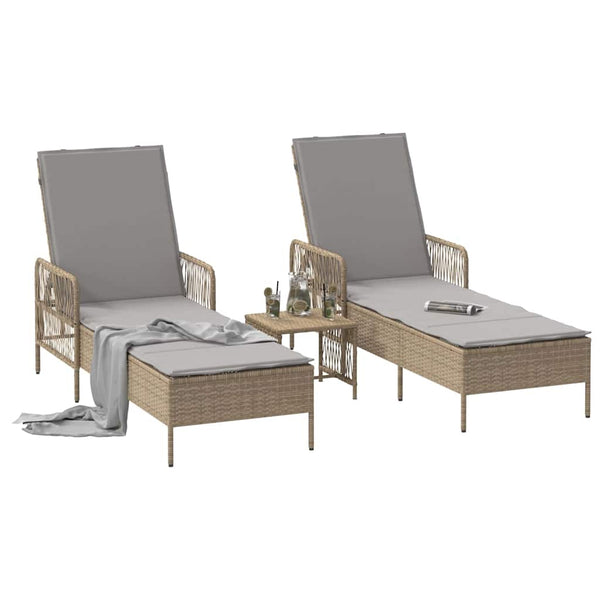 3er-Set Sonnenliege Beige Hellgrau