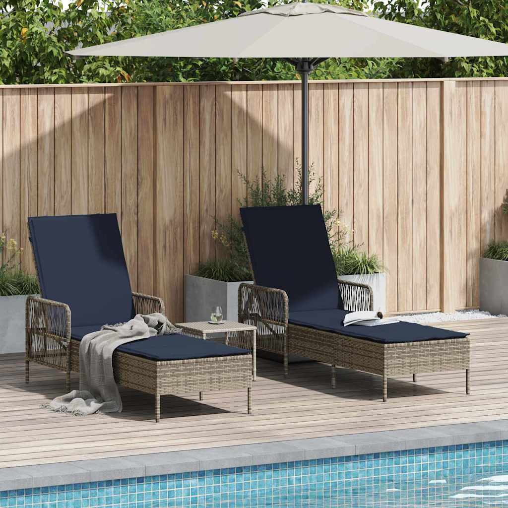 Sonnenliege 3er Set Grau Marineblau 200 cm