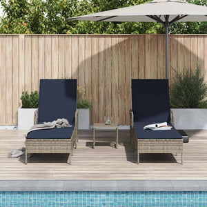 Sonnenliege 3er Set Grau Marineblau 200 cm