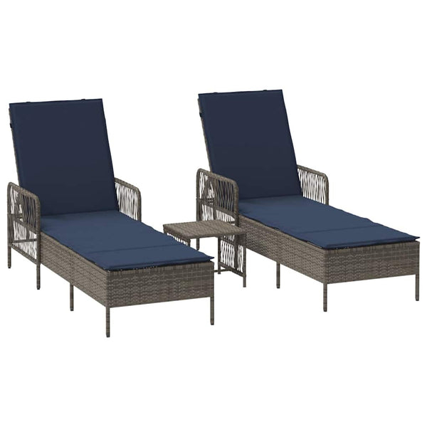 Sonnenliege 3er Set Grau Marineblau 200 cm