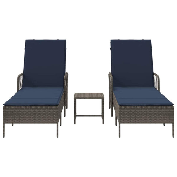 Sonnenliege 3er Set Grau Marineblau 200 cm