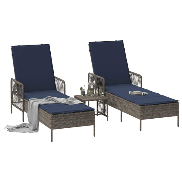 Sonnenliege 3er Set Grau Marineblau 200 cm