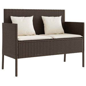Gartenbank Braun Poly Rattan mit Kissen
