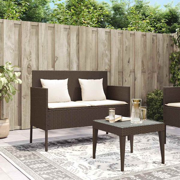 Gartenbank Braun Poly Rattan mit Kissen