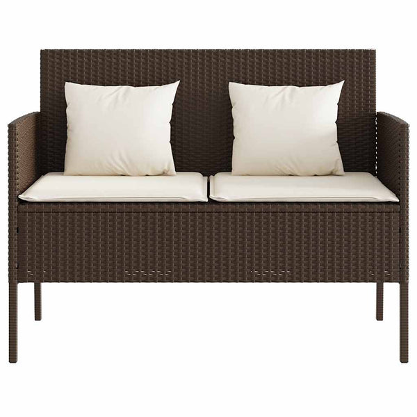 Gartenbank Braun Poly Rattan mit Kissen