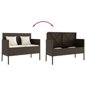 Gartenbank Braun Poly Rattan mit Kissen
