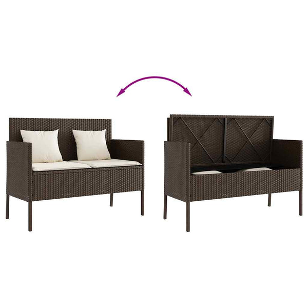 Gartenbank Braun Poly Rattan mit Kissen