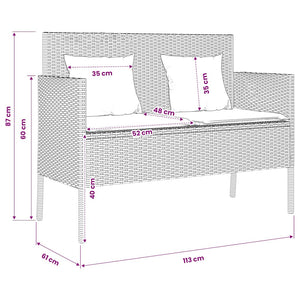 Gartenbank Braun Poly Rattan mit Kissen