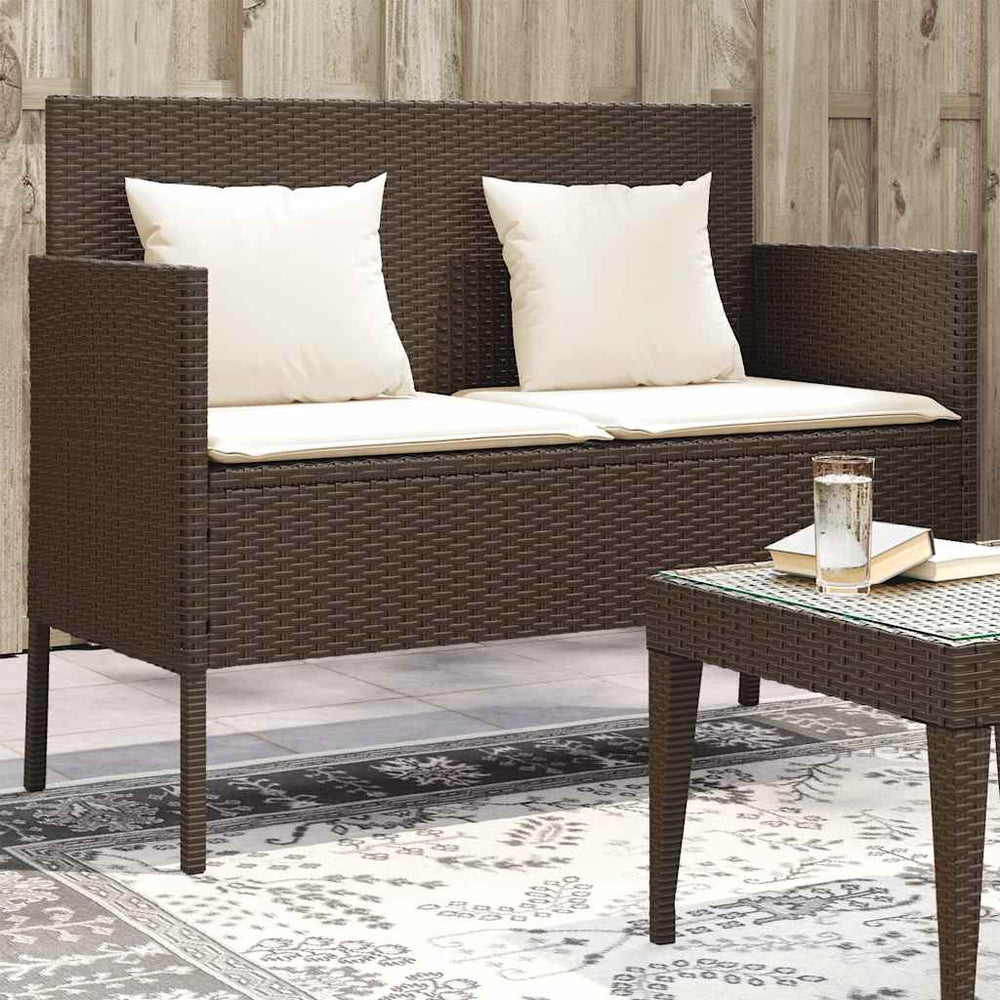 Gartenbank Braun Poly Rattan mit Kissen