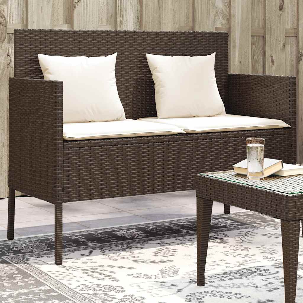 Gartenbank Braun Poly Rattan mit Kissen