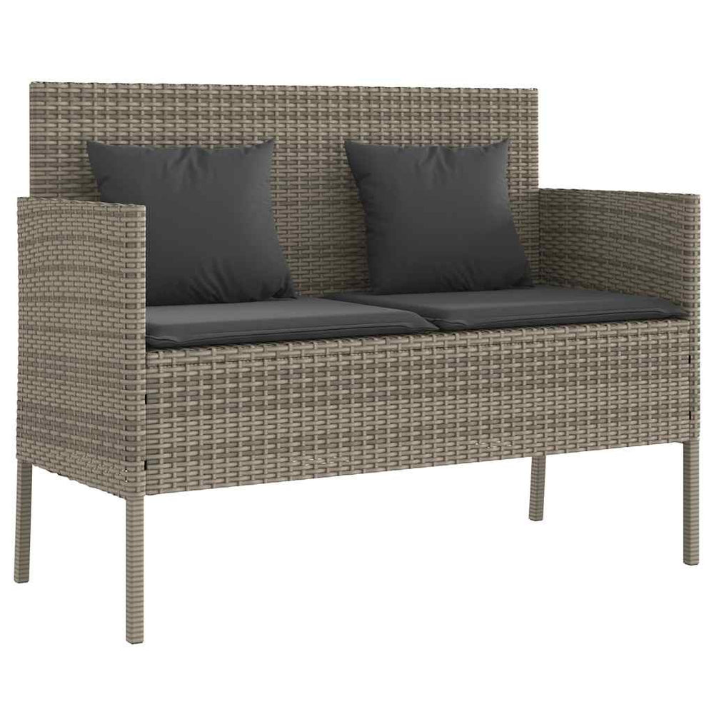 Gartenbank Grau Poly Rattan mit Kissen
