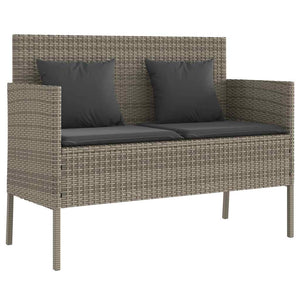 Gartenbank Grau Poly Rattan mit Kissen
