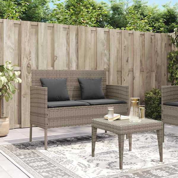 Gartenbank Grau Poly Rattan mit Kissen