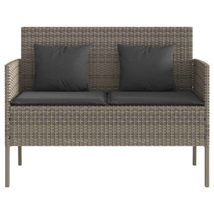 Gartenbank Grau Poly Rattan mit Kissen