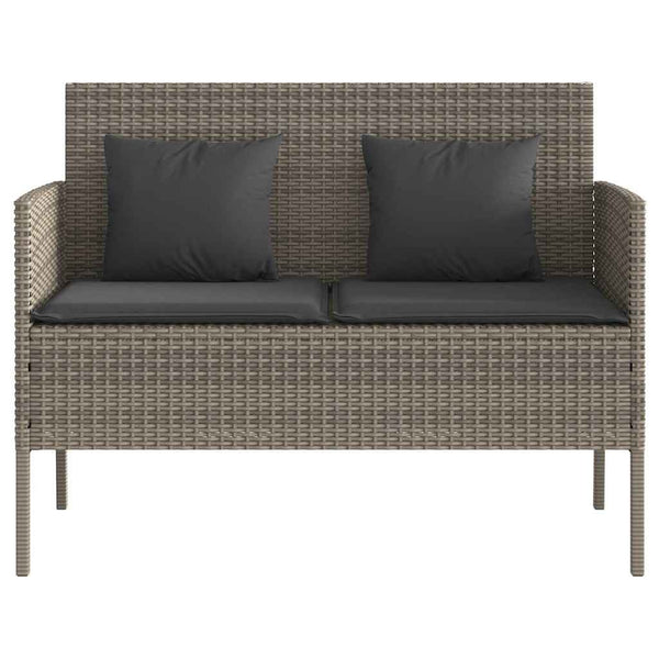 Gartenbank Grau Poly Rattan mit Kissen