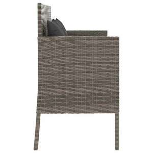 Gartenbank Grau Poly Rattan mit Kissen