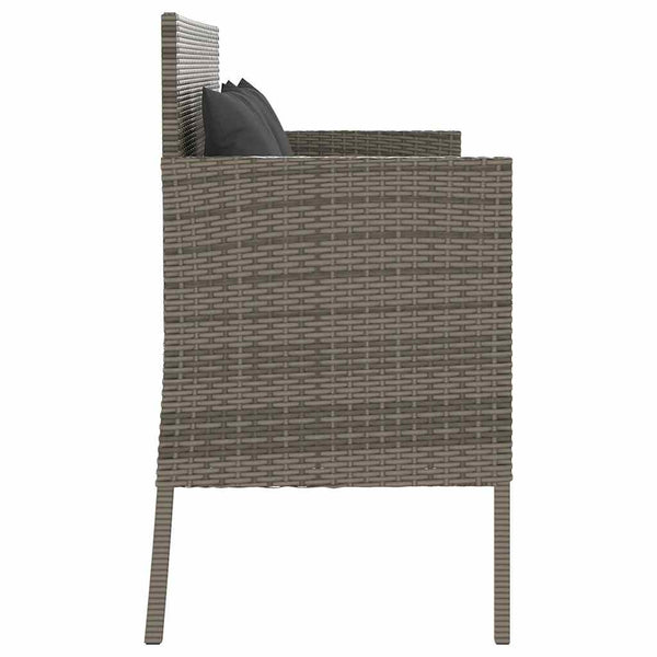 Gartenbank Grau Poly Rattan mit Kissen