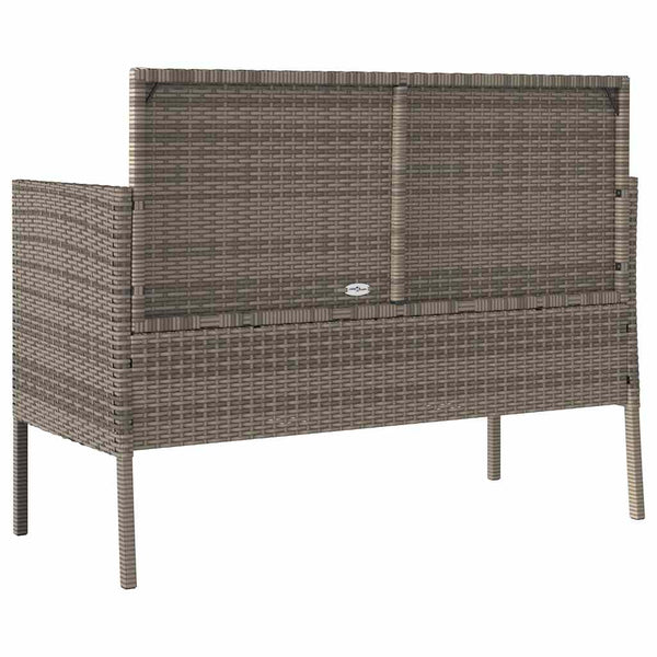 Gartenbank Grau Poly Rattan mit Kissen