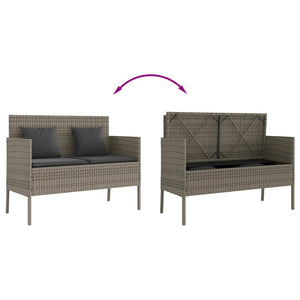 Gartenbank Grau Poly Rattan mit Kissen