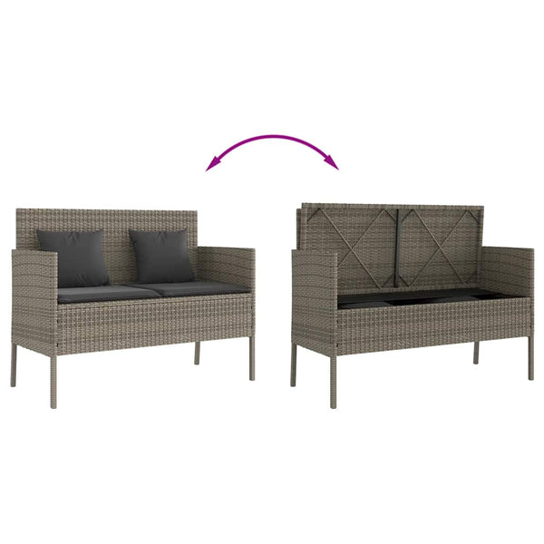 Gartenbank Grau Poly Rattan mit Kissen