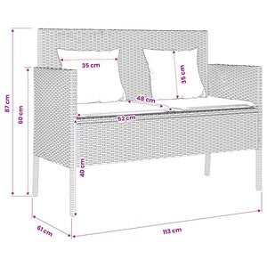 Gartenbank Grau Poly Rattan mit Kissen