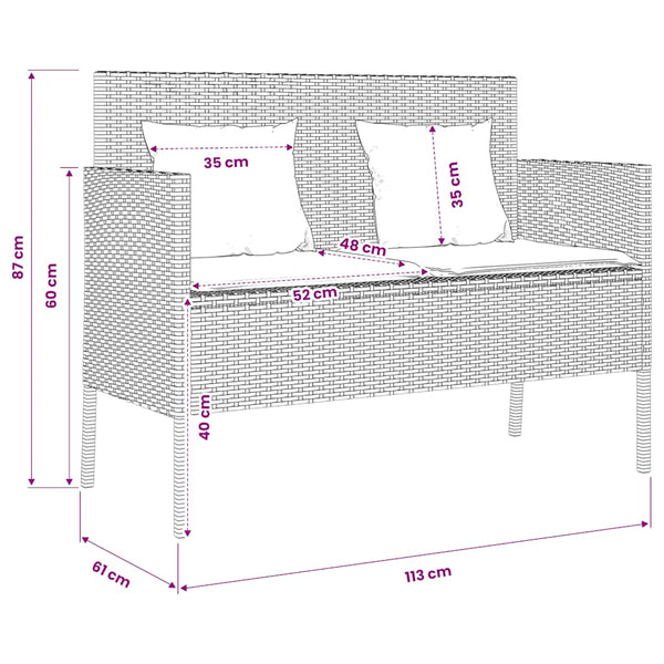 Gartenbank Grau Poly Rattan mit Kissen