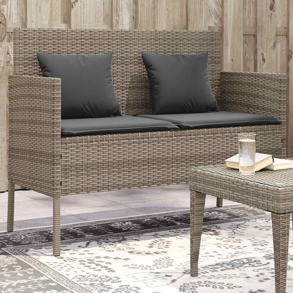 Gartenbank Grau Poly Rattan mit Kissen