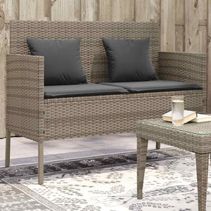 Gartenbank Grau Poly Rattan mit Kissen
