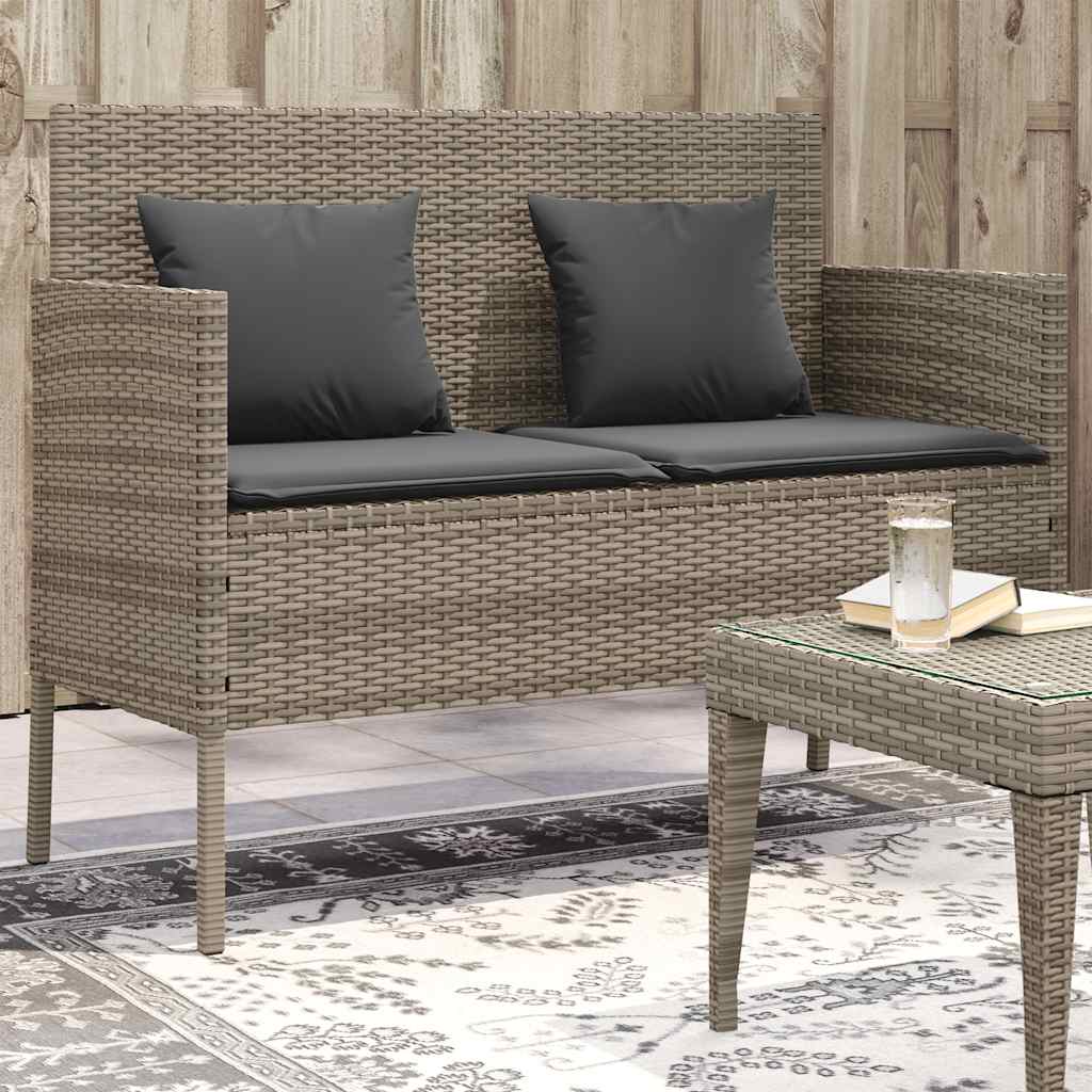 Gartenbank Grau Poly Rattan mit Kissen