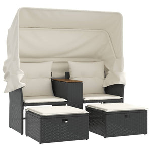 Gartensofa 2-Sitzer mit Dach & Hockern