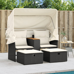 Gartensofa 2-Sitzer mit Dach & Hockern