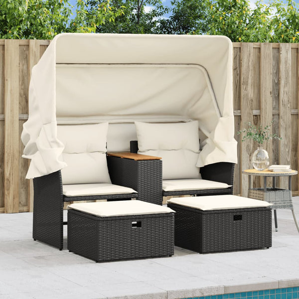 Gartensofa 2-Sitzer mit Dach & Hockern