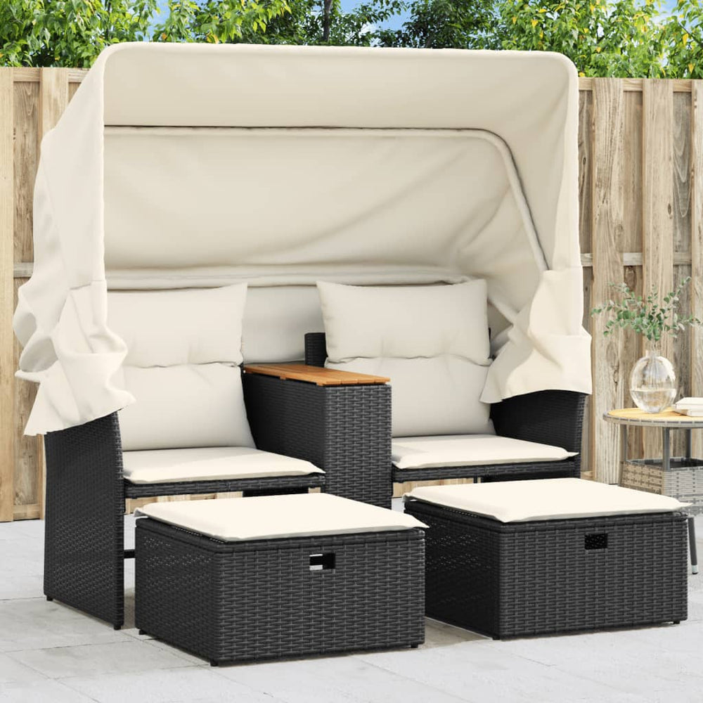 Gartensofa 2-Sitzer mit Dach & Hockern