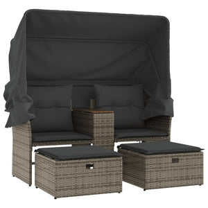 Gartensofa 2-Sitzer mit Dach & Hockern, Grau