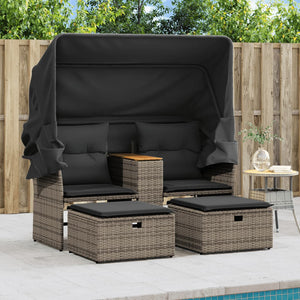 Gartensofa 2-Sitzer mit Dach & Hockern, Grau