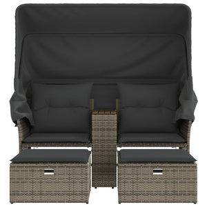 Gartensofa 2-Sitzer mit Dach & Hockern, Grau